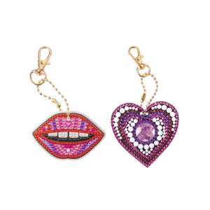 Breloc cu pictură cu diamante, produs finit, model de buze și inimă, marca Besties - Grafix
