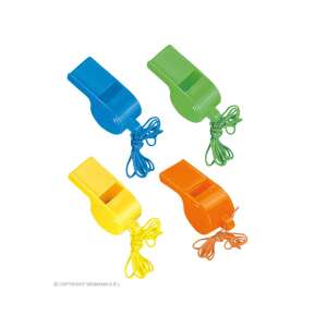 4 darab színes műanyag síp, zöld, narancs, sárga, kék, party kellékek, gyerekjátékok, jelmez kiegészítők - Widmann