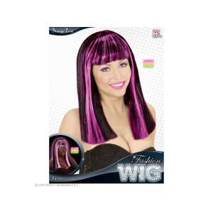 Patsy fluoreszkáló fekete paróka rózsaszín csíkokkal