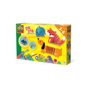 Zestaw do robienia origami SES Creative Zig Zag Zwierzęta, zawiera papier, klej, nożyczki i instrukcje do zrobienia 9 różnych zwierząt - Gra na instrumencie muzycznym, Deska kreślarska, tablica do pisania, Zestaw artykułów piśmiennych, Kreatywna zabawa, Deska kreślarska i Filctoll