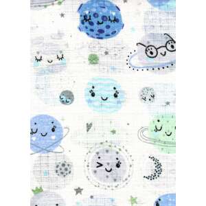 1db-os mintás textil pelenka - bolygók, fehér pamut muslin pelenka bolygókkal és csillagokkal - Textil pelenka