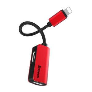 Baseus L37 Lightning-Lightning audió átalakító, piros, 2 az 1-ben, iPhone-hoz - Adatkábel