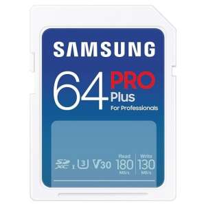 Card de memorie Samsung 64GB PRO Plus SDXC UHS-I Class 3 pentru profesioniști, viteza de citire de până la 180 MB/s, viteza de scriere de până la 130 MB/s - Samsung Carduri memorie