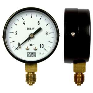 63mm pressure gauge 0-16 bar G1/4" bottom connection, EN 837-1 standard, accuracy class 1.6, black steel case, copper alloy measuring instrument - Pressure gauge