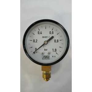 100mm diameter pressure gauge with 0-1.6 bar range, G1/2" bottom connection, black steel case, glass window, accuracy class 1.6 - Pressure gauge