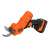 Black+Decker BCPP18B-XJ cordless pruning shears, orange and black, angled view
