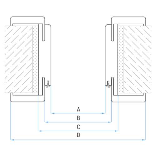 Wymiary ramy drzwi, pokazujące szerokość, wysokość i głębokość ramy
