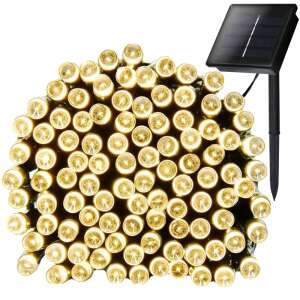 Dekoratív napelemes installáció, Progarden, 100 LED, meleg fehér, 2 világítási mód, teljes hossz 11,4 m