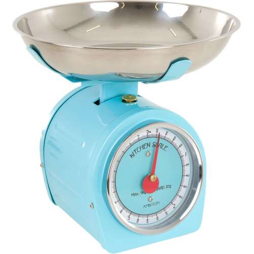 Ambition Waga kuchenna w stylu vintage, niebieska, pojemność 5 kg, miska ze stali nierdzewnej