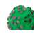 Close-up of a green rubber dog chew toy with paw print design