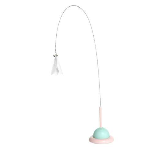 Mercaton® interactive cat toy with suction cup, flexible steel rod, feathers and bells to attract attention, 90 cm, white