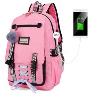 Smart Mercaton® hátizsák gyerekeknek, Vízálló anyag, USB port, Lopásgátló zár, 20 – 35 L, 30 x 14 x 47 cm, Rózsaszín 76426596 Ovis hátizsákok, táskák
