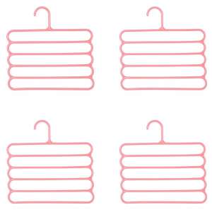 4 db többfunkciós Mercaton® műanyag akasztókészlet 5 pozícióval nadrágokhoz, szoknyákhoz, nyakkendőkhöz, törölközőkhöz, ami segít helytakarékos, Csúszásgátló, 31 x 31 cm, Rózsaszín