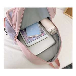 Pink Mercaton® backpack with laptop compartment, showing interior with laptop, notebook, and water bottle - Preschool Backpack, Bag