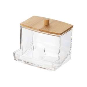 Clear acrylic cotton swab dispenser with bamboo lid - Storage Box & Basket