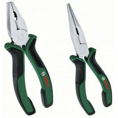 Bosch 2-piece pliers set, combination pliers and long nose pliers, green handles