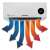 Powermat PM-GC-3000DL ceramic heater, wall mounted, with arrows showing air flow direction
