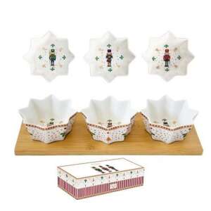 Porcelán csillagtálka szett 3 db-os, bambusztálcán, 34x12cm, Nutcrackers 78941167 - Tálalás