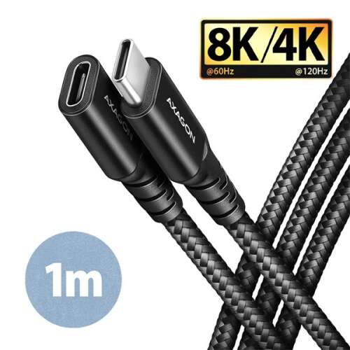 Axagon BUCM32-CF10AB 1m USB-C - USB-C hosszabbító kábel, fekete, 8K/4K videó és hangátvitel, 1m hosszúság - AXAGON