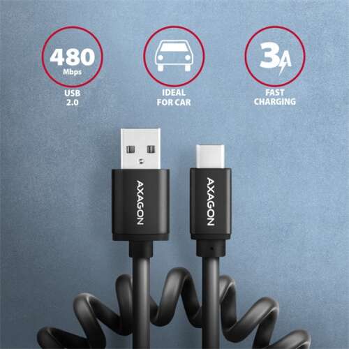 Cablu de date si incarcare USB-C, USB-A, 2.0, Axagon, 1.1 m, Negru (BUCM-AM20TB) (BUCM-AM20TB)
