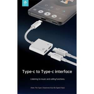 Devia Type-C to Dual Type-C Audio Adapter, white, for listening to music and making calls - Data Cable