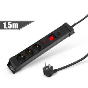Priză multiplă 3 căi cu protecție la supratensiune, cablu 1,5m, negru - Prize