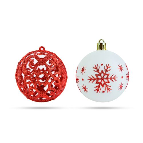 Karácsonyfadísz Gömbök Christmas Ornaments - Red and White - close up