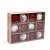 Set of 12 red and white Christmas ornaments, 6 cm diameter, in a box