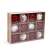 Set of 12 red and white Christmas ornaments, 6 cm diameter, in a box