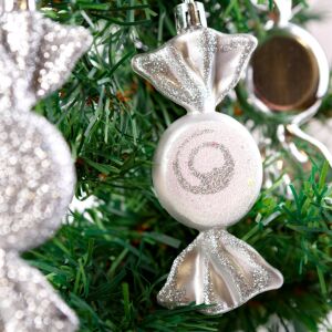 Silver Candy Christmas Tree Ornament Set - 10 x 3.6 cm - 6 pcs/set 146063502 - Nonbrand Christmas tree ornament