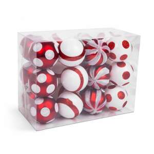 Sada 24 červených a bielych vianočných ozdôb v priehľadnej krabičke - Nonbrand Ozdoby na vianočný stromček