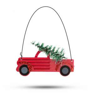 Red truck with Christmas tree ornament, 10 x 7 cm, 4 pack - Christmas tree ornament