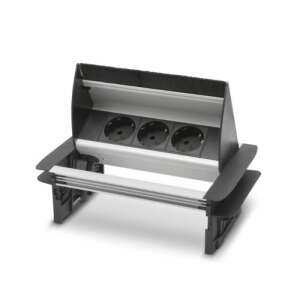 Rejtett elosztó - 3-as, 3 outlet, retractable, desk mounted, silver, black - Delight Power Strip