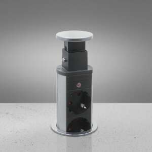 Pop-up socket, brushed aluminum, 4 outlets, child protection, retractable, kitchen counter, table, desk - Delight Power Strip