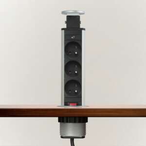 Pop-up socket outlet with 3 sockets, silver, for desk or table - Delight Power Strip