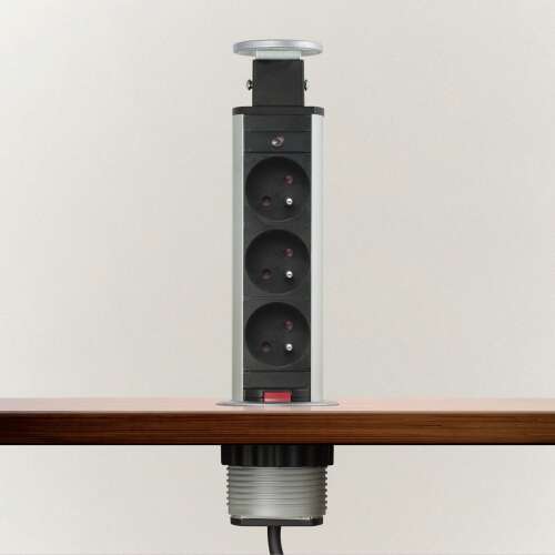 Pop-up socket outlet with 3 sockets, silver, for desk or table