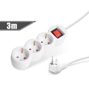 3-way power strip with switch, 3 meters long, white - Electrical Installation