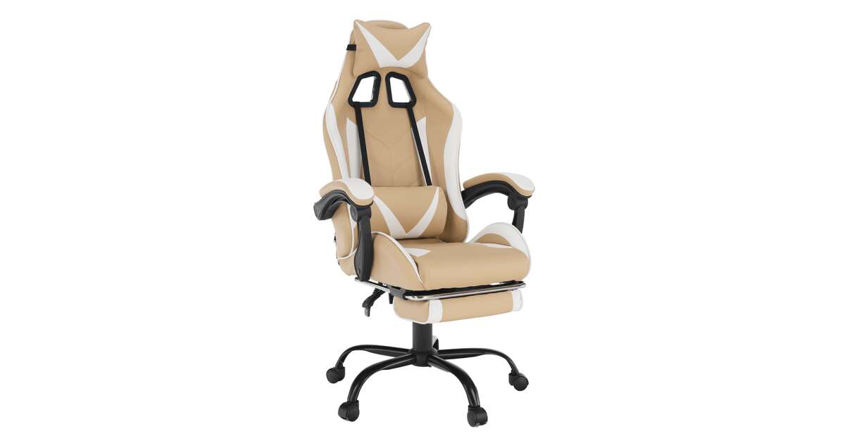 Ozge 2 New K136_64 Office and Gamer chair with neck and waist cushions  #beige-white