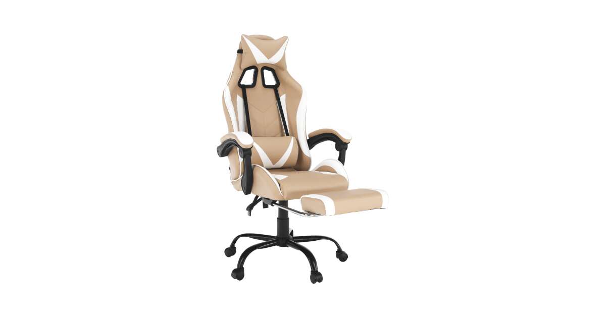 Ozge 2 New K136_64 Office and Gamer chair with neck and waist cushions  #beige-white