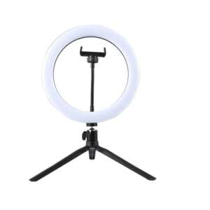 RIF REFCO Ring Light, 10 inches LED körlámpa állvánnyal, USB-ről tölthető, 3 fénymód, 10 fényerősségi szint, telefontartóval - LED körfény & körlámpa