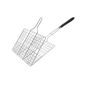 BBQ grill basket with handle, chrome steel, for grilling hamburgers, BBQ brand - BBQ Garden Grill & BBQ Tool