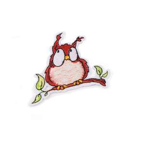 Red embroidered owl applique patch, 5 x 6.6 cm, iron-on, for clothing, bags, and crafts - Crisalida Patch