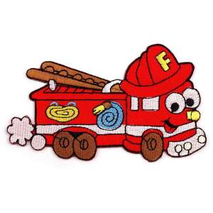 Red fire truck iron-on patch, 10.5 x 6 cm, perfect for clothing, bags, and crafts - Crisalida Patch