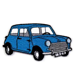 Blue Mini Cooper car iron-on patch, 9 x 5 cm - Crisalida Patch