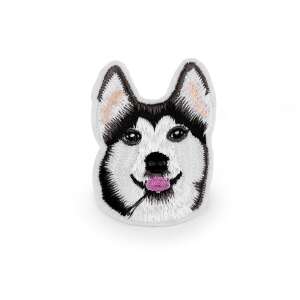 Petică de călcat cu câine husky alb, 4,5 x 6 cm - Produse Mercerie