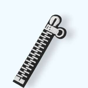 Black embroidered zipper patch, 3 x 10.7 cm, iron-on, for clothing, bags, and crafts - Crisalida Patch