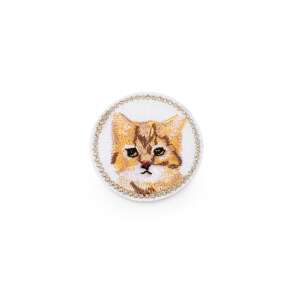 Beige cat embroidered iron-on patch, 4.3 cm diameter - Crisalida Patch