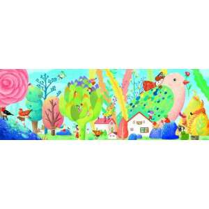 Puzzle Djeco Miss Birdy 350 elementów, kolorowa ilustracja fantazyjnego świata z dużym ptakiem, drzewami i domami - Puzzle