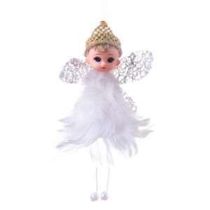 White feather angel Christmas ornament with gold crown, 10x7x11 cm - Christmas Decoration