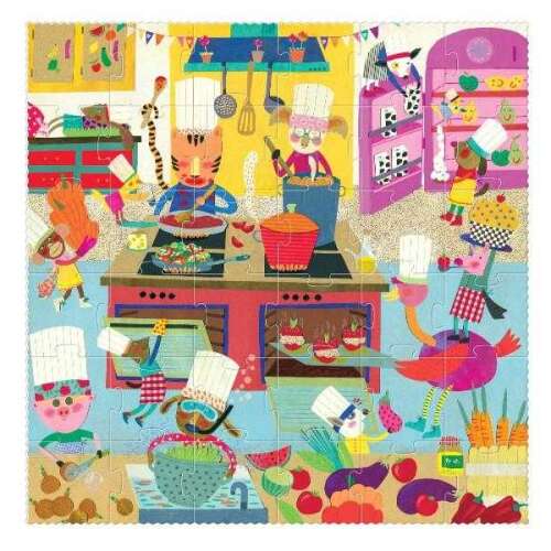 Londji I Want to be Chef 36 piece puzzle, featuring a cartoon kitchen scene with animals dressed as chefs